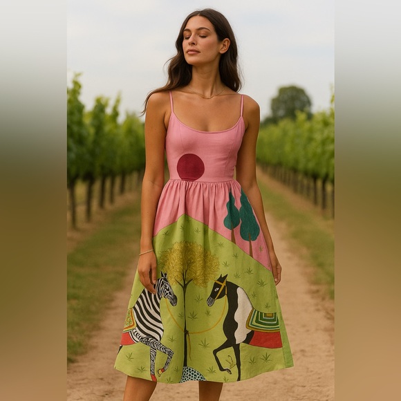 Dresses & Skirts - Pink and Green Sleeveless Dress